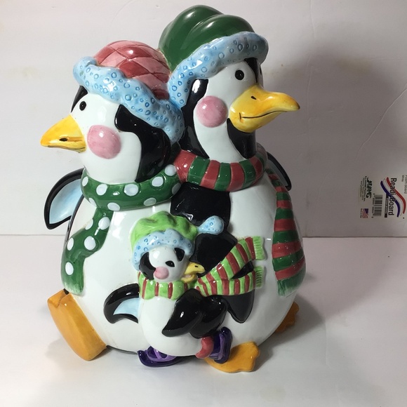 CERAMIC PENGUIN FAMILY COOKIE JAR - Picture 1 of 8